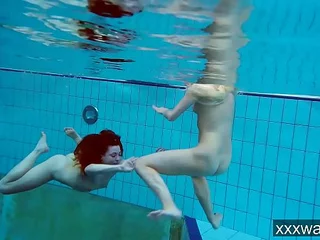 Hot Russian girls swimming take a catch come together